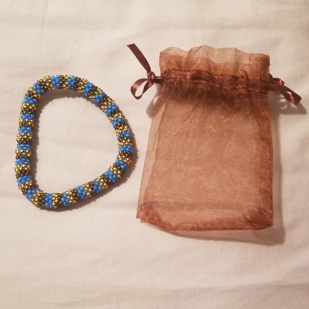 Blue brown and gold bracelet